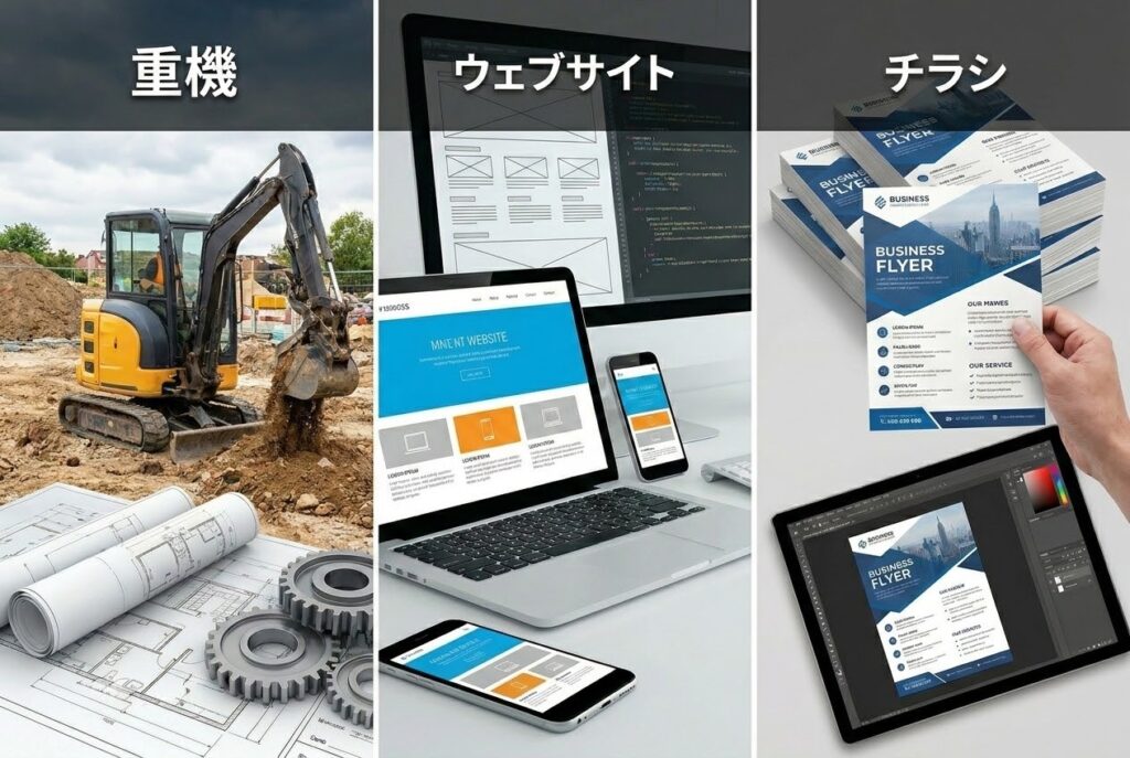 小規模事業者持続化補助金の活用例：重機やウェブサイト、チラシなど